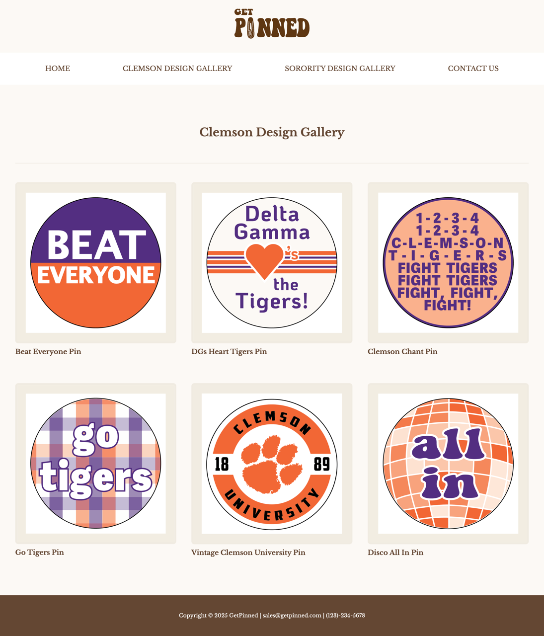Client football pin website Clemson design page