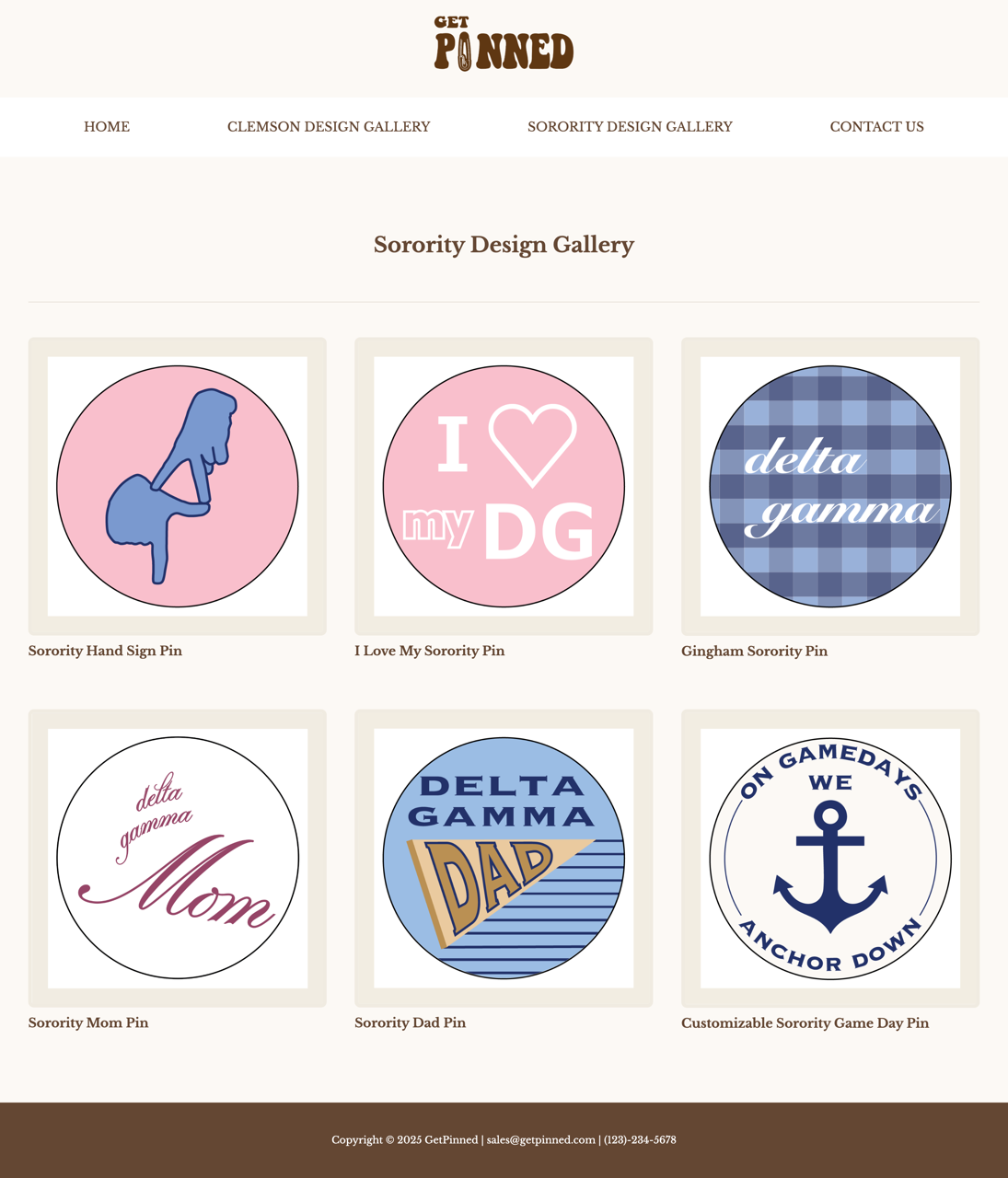 Client football pin website sorority design page