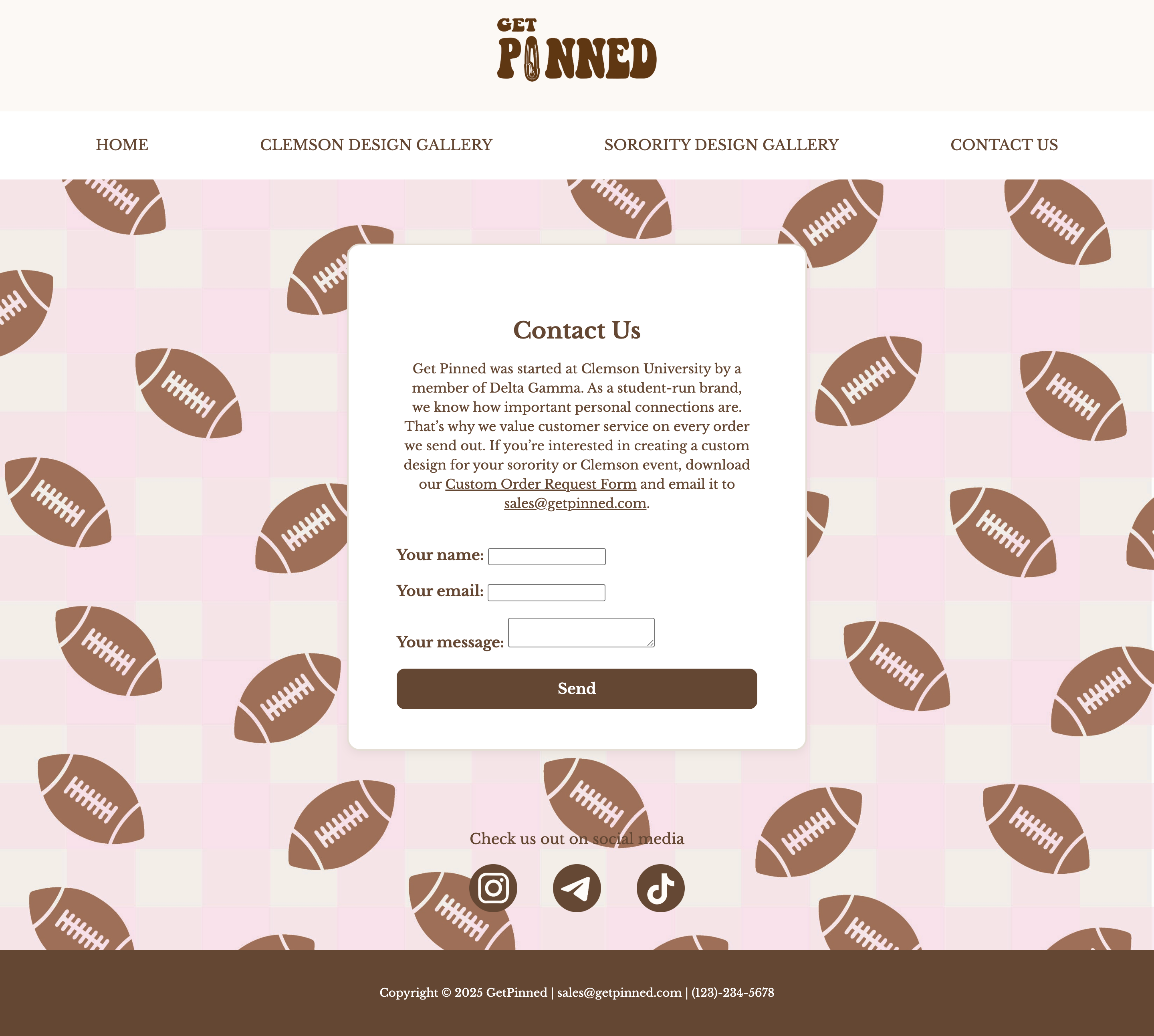 Client football pin website contact page