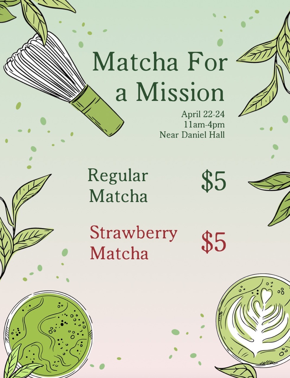 Pink and green flyer to promote a matcha sale