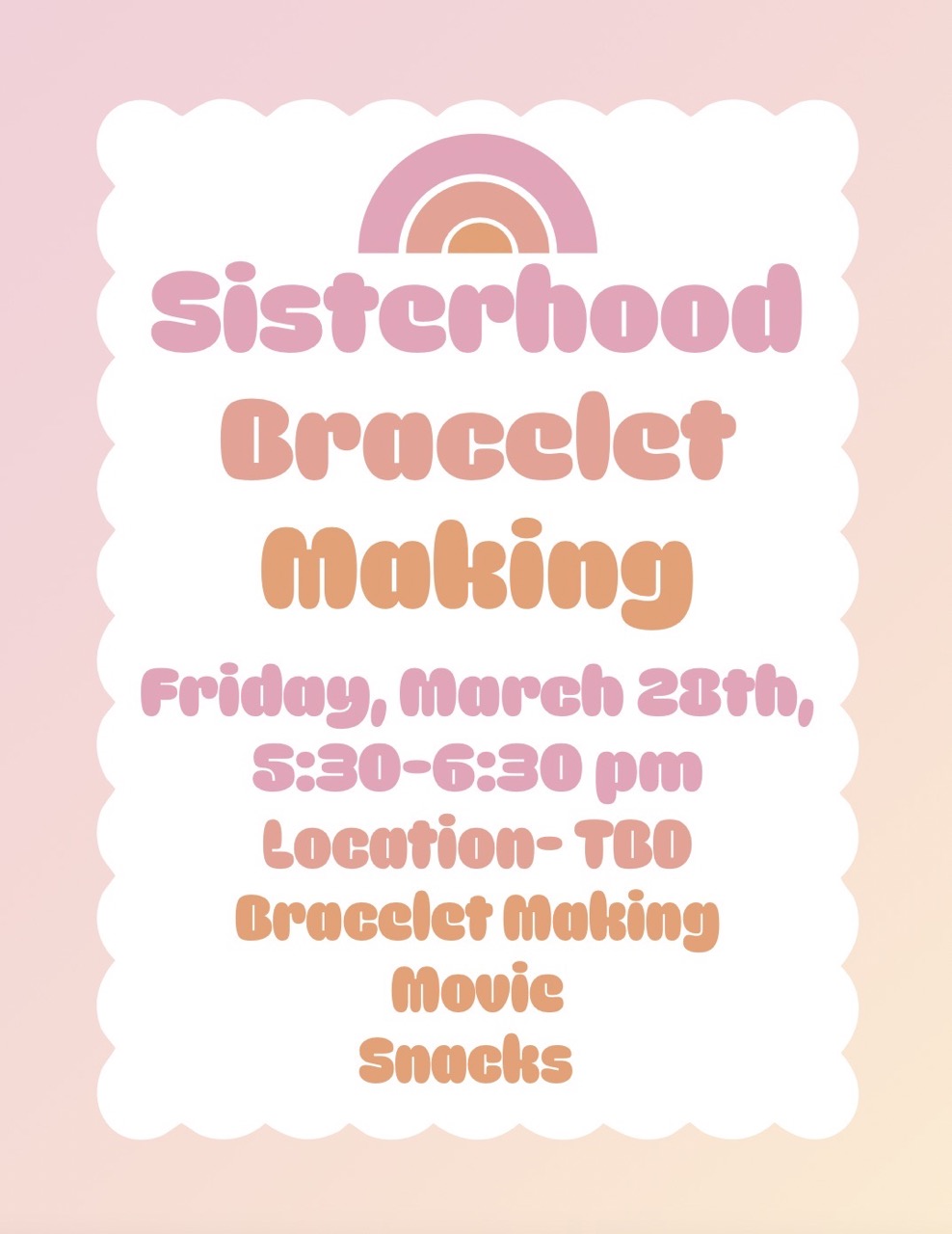 Pink and orange colored flyer promoting a sisterhood sorority event
