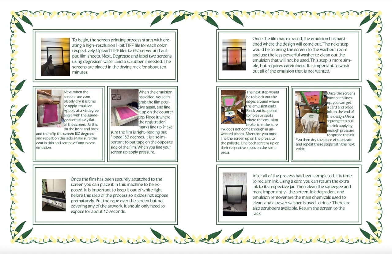 Booklet for screen printing process, demonstrating the steps.